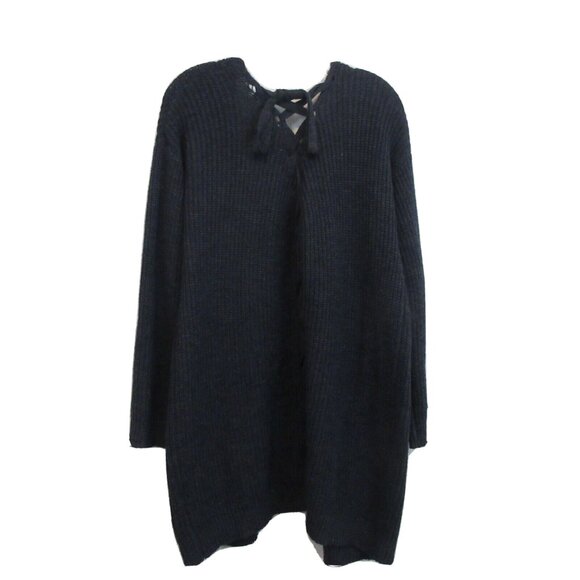 Max Studio Open Front Cardigan Duster Sweater Size Large Navy Blue Lace Up Back - Picture 3 of 6